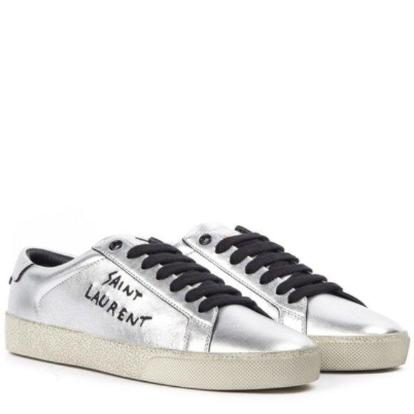 Saint Laurent Shoes - Saint Laurent Silver Court Classic Leather Sneaker